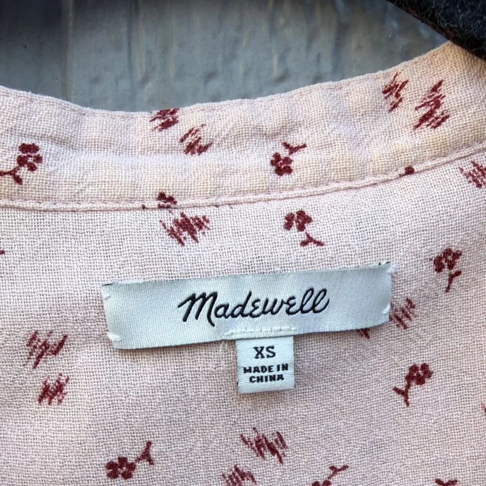 Madewell Pink Puff Sleeves Peasant Floral Top Size: S